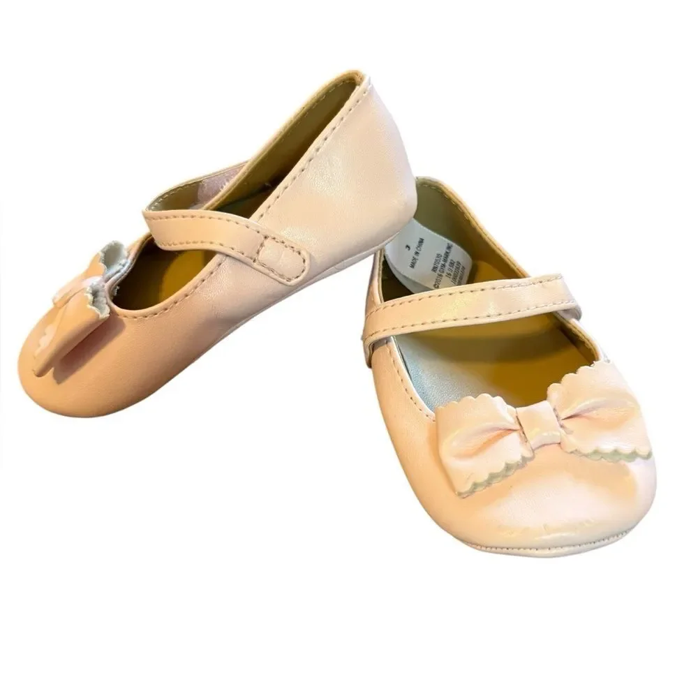 Janie and Jack Baby Pink Mary Jane Shoes With Bows Baby Girl size 3